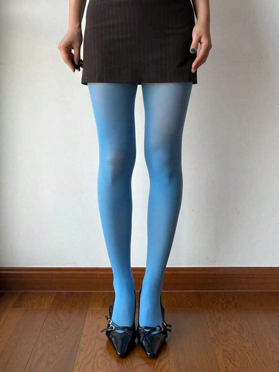 1 Pair Women's Shimmery Aurora Black Stockings/Pantyhose, Colorful Sexy Thin Anti-Snag Sheer Glossy Tights, Durable And Highly Transparent Leg Enhancer, Suitable For Daily Wear, Dates, Outings, Summer Leggings - 藍色 - 查看 1