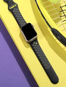 透气运动表带，兼容 38mm、40mm、41mm、42mm、44mm、45mm、49mm 表盘，男女通用，塑料软硅胶材质，带点状孔，兼容 Series 11、10、9、8、7、6、5、4、3、2、1、SE、Ultra、3、2、1。 - 黑/灰 - 查看 12