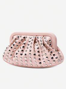 New Fashionable Versatile Minimalist Rivet Clutch Bag, Niche Design, High-End Retro Punk Style, Popular Design, Commute & Shopping Women's Black Handbag, Halloween Wallet, Perfect For Various Parties, Halloween Fashion And Goth Fashion - 粉色 - 查看 6