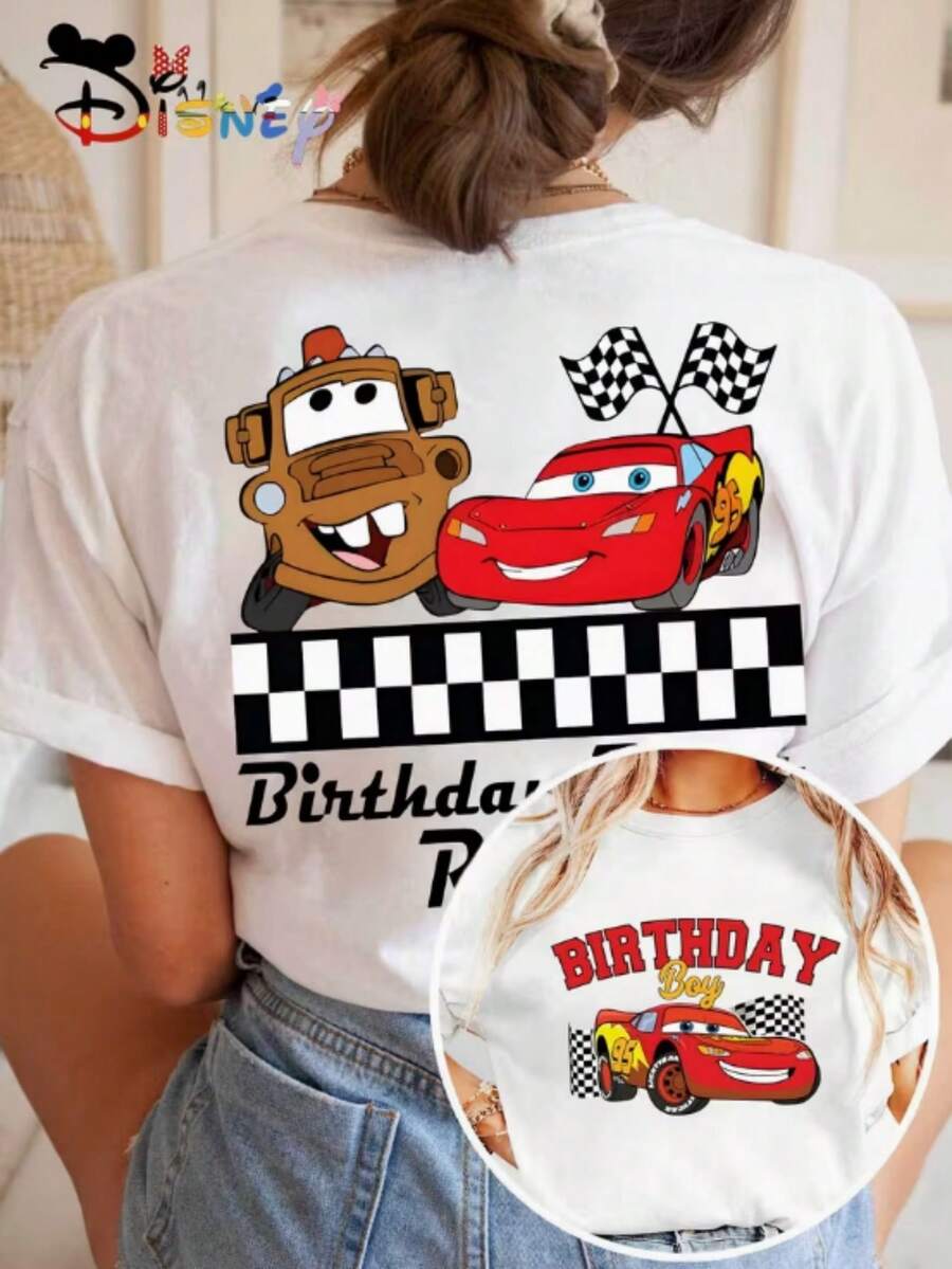 Disney Women' McQueen Racing T-Shirt - Slim Fit Short Sleeve Tee With Lightning McQueen Print, 100% Cotton Casual Top Suitable For Commuting, & Casual Attire, Spring Summer Fall Outfits (Machine Washable) - trắng - Xem 1