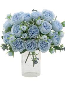 1/3pcs Artificial Peony Flowers, Reusable Fake Peony Bouquet - Home Indoor Decor, Floral Arrangement, Outdoor Garden Decor, Wedding Birthday Party Decoration - Vase Not Included - Blue - View 1