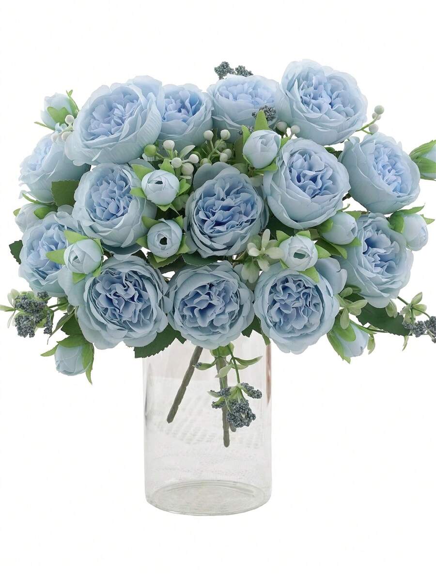 1/3pcs Artificial Peony Flowers, Reusable Fake Peony Bouquet - Home Indoor Decor, Floral Arrangement, Outdoor Garden Decor, Wedding Birthday Party Decoration - Vase Not Included - Blue - View 1