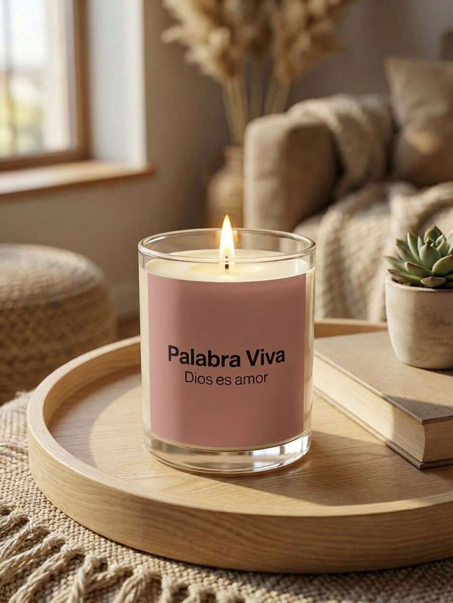 Vela Aromática en Frasco de Vidrio con Etiqueta Colorida"Palabra Viva" | Decoración y Regalo para Hogar - Rosaa - Ver 1