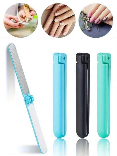 2pcs Dual-Sided Nail File - Foldable Portable Home Use. Suitable For Polishing And Grinding. Professional Manicure Tool. Comes With Nail File And Nail Polish Remover. Convenient For Carrying Out.