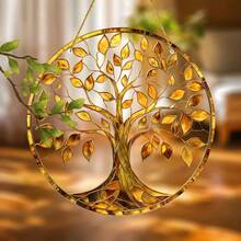 1pc Solar Powered Tree Of Life Pendant, Metal Art Garden Decor, Window Hanging, Indoor Home Decoration, Gift For Men, Family, Sister, Mother - E - View 7
