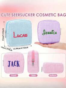 Bolsa de cosméticos bordada con nombre/letra personalizada, bolsa de maquillaje personalizada para dama de honor, bolsa de maquillaje a cuadros para mujer, bolsa organizadora de cosméticos de gran capacidad, bolsa de artículos de tocador con letra - Multicolor - Ver 2