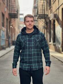Men's Adult Flannel Plaid Shirt With Hood. - màu xanh lá - Xem 4