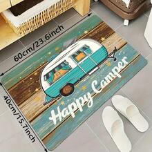 Tapis de bain avec motif de camping à grain de bois coloré et lettrage blanc - résistant à la décoloration, en polyester tricoté, tapis de sol rectangulaire pour la décoration de la salle de bain - Multicolore - Voir 13