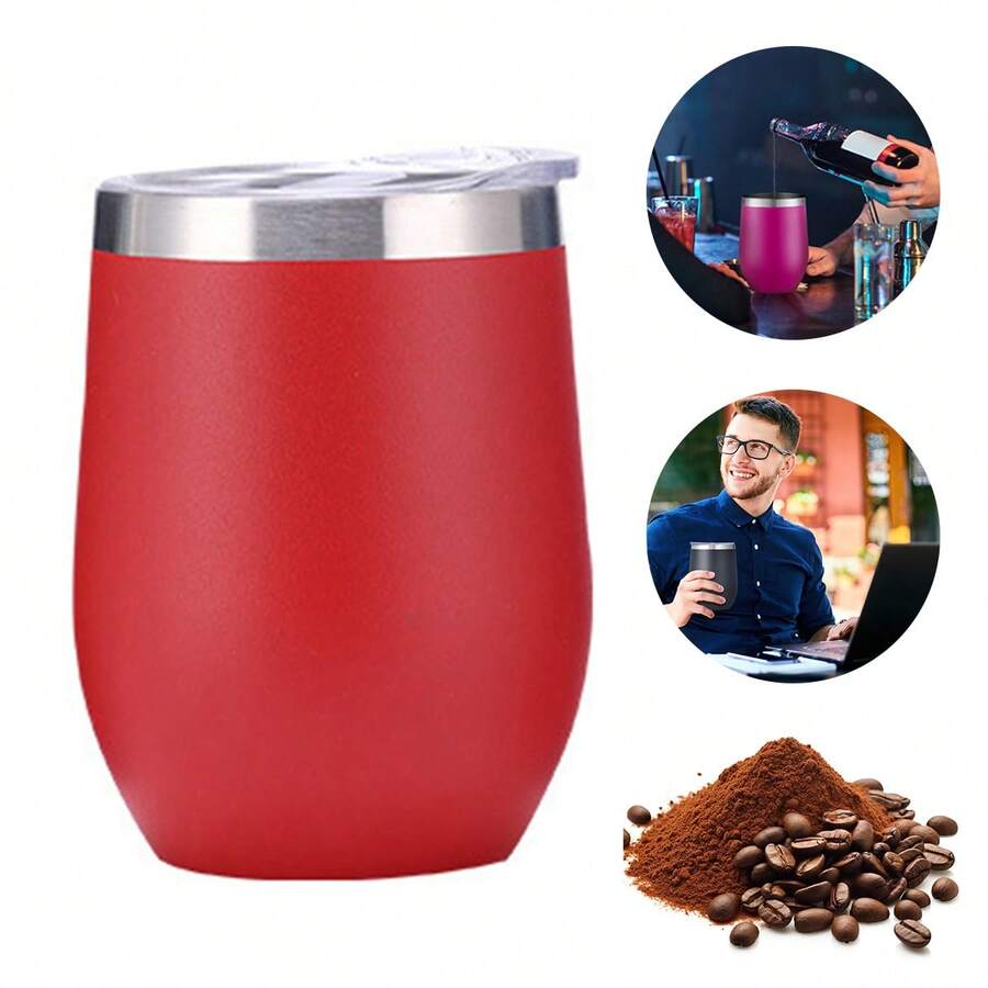 Copa de vino de acero inoxidable de 355 ml sin tallo con tapa, termo de viaje de doble pared con aislamiento, ideal para servir vino, café, bebidas, champán y cócteles. Disponible en varios colores. - Ver 1