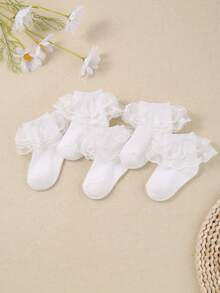 10/5/1 Pairs Set Baby Girls Lace Trim Dance Socks, Featuring Unique Loose Lace Edge Design, Non-Binding, Suitable For 0-36 Months Baby Girls Party And Gift Wearing. These Adorable Socks Are Made Of Comfortable Breathable Fabric, Soft And Cozy, Matching With Various Outfits And Dresses, Perfect Valentine's Day Gift. - Multicolor - View 11