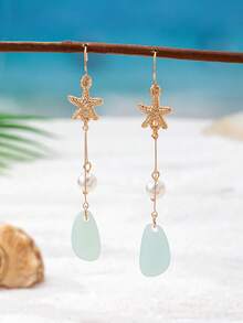 1 Đôi bông tai hình giọt nước thủy tinh biển phong cách bãi biển mùa hè, bông tai hình sao biển, trang sức thủ công phong cách Bohemian dành cho nữ - Nhiều màu - Xem 4