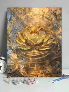 金色莲花抽象DIY数字油画帆布画工艺品成人家居装饰40x50厘米/16x20英寸节日礼物 - 40*50厘米 - 查看 1