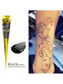 Colorful Henna Tattoo Set]High-Quality Henna Tattoos In Multiple Colors, 12 Reusable Random Stencils | Pre-Mixed Natural Henna Dye For Temporary Body Art | Waterproof And Smudge-Proof, Durable | Beginner-Friendly DIY Kit, Suitable For Parties, Festivals, Halloween, Weddings, And Henna Nights - 黑色+紅色 - 查看 4