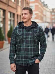 Men's Adult Flannel Plaid Shirt With Hood. - màu xanh lá - Xem 2