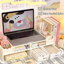 Desktop Monitor Stand With Storage Drawer - White - View 3