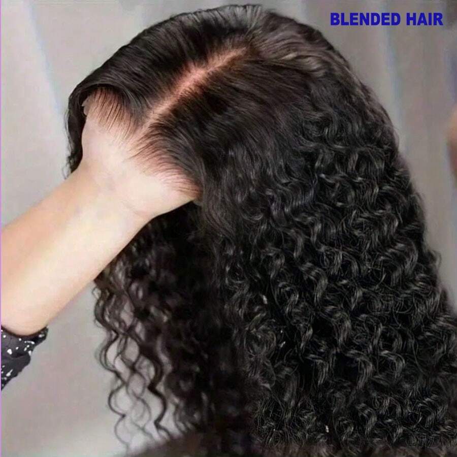 Peluca frontal de encaje natural de 34 pulgadas, mezcla de cabello humano con ondas profundas 13x4 de alta definición con encaje transparente, peluca frontal de encaje de onda húmeda rizada con densidad del 200%, peluca frontal de encaje de cabello humano sin pegamento