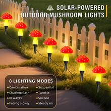 8/12/20 LED Solar Mushroom Lights, 8 Lighting Modes, Garden Yard Lawn Path Easter Party Decor Stake Lights - Warm white light - View 7