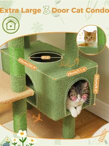 PAWZ Road 184 Cm Large Cat Tree, Cat Tower For Large Cats, Cat House With Sisal-Wrapped Scratching Posts And Padding, 2 Padded Resting Areas, Double House And Basket For Indoor Cats, Green - 綠色 - 查看 6