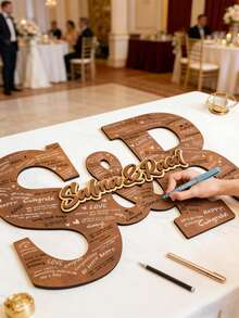 1个个性化雕刻木质字母，三层复合木材 - 尺寸32厘米-45厘米，婚礼宾客签名板，宾客签名字母 - 婚礼签到簿替代品（不含笔） - 白色 - 查看 6