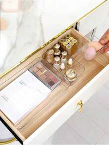 Transparent Desktop Drawer Organizer With Built-In Dividers, Suitable For Organizing Stationery And Daily Necessities In Student Dormitories; Transparent Stackable Organizer, Suitable For Cosmetics, Office Supplies; Summer Gift Organizer. - Clear - View 9