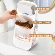 Large Capacity Cosmetic Storage Box - Desktop Organizer, Suitable For Bathroom, Bedroom, Office Desk, Vanity. Can Easily Store Skincare, Makeup Brushes, Eyebrow Pencils, Lipsticks, Etc. Designed With Layered Structure. - Multicolor - View 2