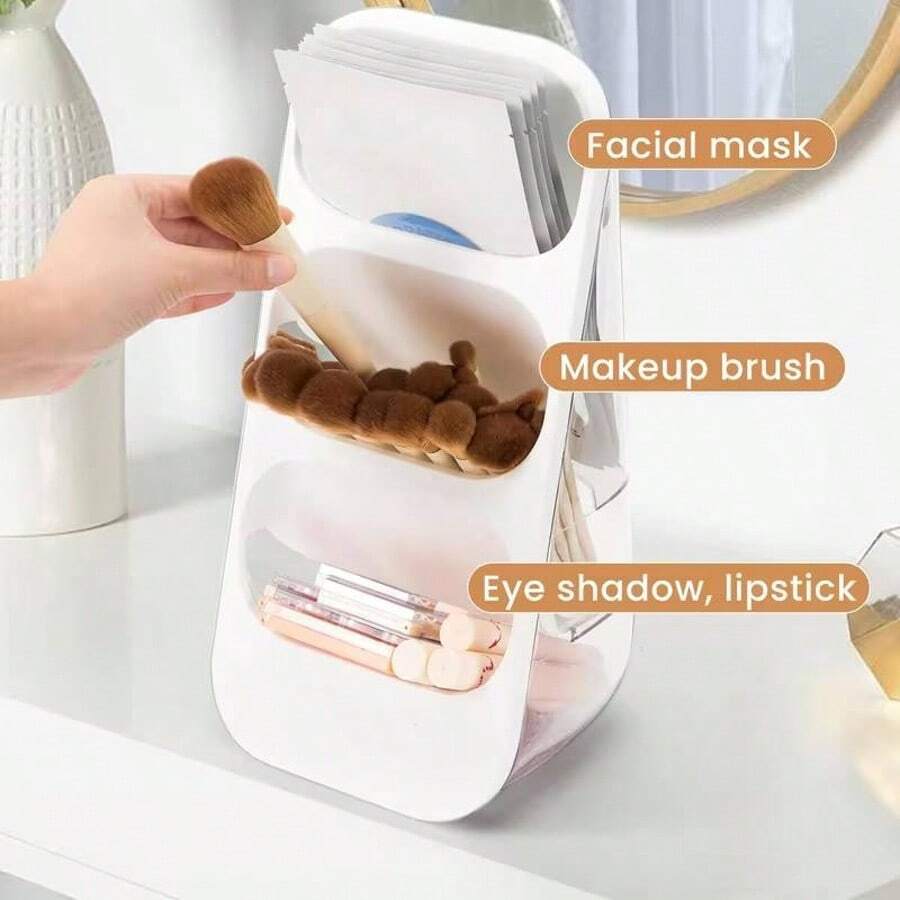 Large Capacity Cosmetic Storage Box - Desktop Organizer, Suitable For Bathroom, Bedroom, Office Desk, Vanity. Can Easily Store Skincare, Makeup Brushes, Eyebrow Pencils, Lipsticks, Etc. Designed With Layered Structure.