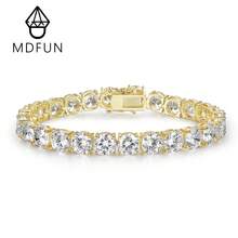 MDFUN 14K镀金7毫米立方氧化锆经典网球手链 | 女士铂金手链 | 尺寸：6-8.5英寸 - 金色 - 查看 2