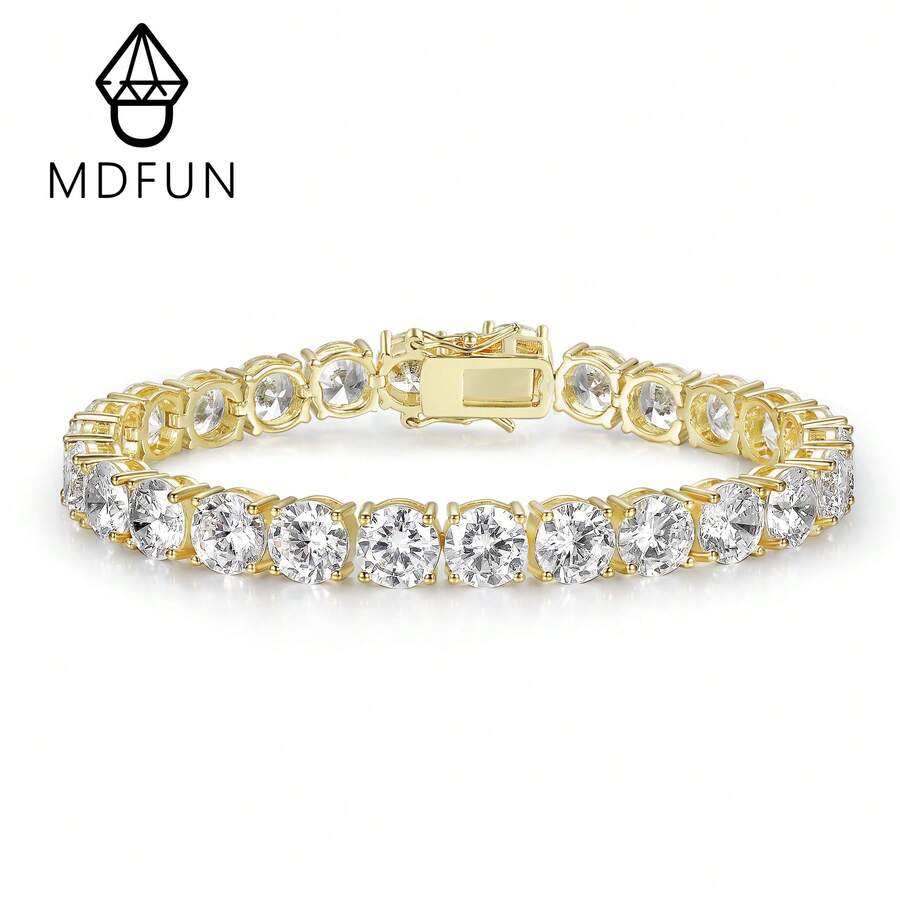 MDFUN 14K镀金7毫米立方氧化锆经典网球手链 | 女士铂金手链 | 尺寸：6-8.5英寸