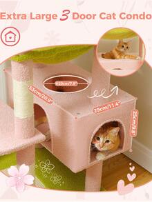 PAWZ Road 184 Cm Large Cat Tree, Cat Tower For Large Cats, Cat House With Sisal-Wrapped Scratching Posts And Padding, 2 Padded Resting Areas, Double House And Basket For Indoor Cats, Pink - Hồng - Xem 5