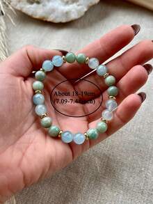 Natural Stone Green Jadeite & Green Agate Bracelet, Abundance And Prosperity, Luck & Success, Softness & Calm, Bohemian Yoga Meditation Jewelry For Women Men Daily Wear - Multicolor - View 4
