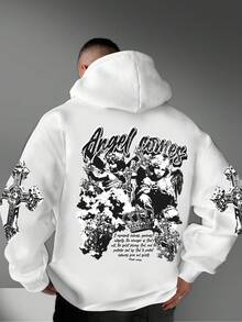 Men's Angel, Crown Pattern Printed Warm Sweatshirt - trắng - Xem 1