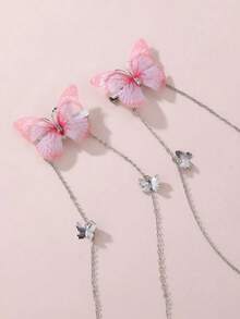 2pcs Girls Butterfly Chain Pendant Hair Clips For Daily Decoration Hair Accessories AL3H - Multicolor - View 10