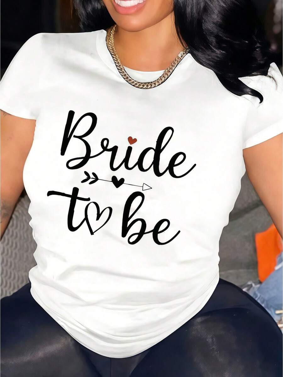 1pc Bridal Shower Women's Clothing Bride To Be Print White TShirt, Shirts, White Top, Graphic Tees Women, Unisex Casual Crew Neck Tshirt, Lightweight 220gsm Knit Fabric, Machine Washable, For Spring/Summer/Fall Bachelorette, Engagement, Wedding - trắng - Xem 1