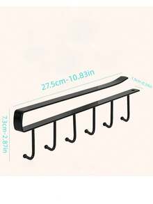 1pc White Black 6-Hook No Drill Multi-Function Hanging Rail Wardrobe Organizer Kitchen Storage Adhesive Hooks Rack Track Style Pot Rack Wall Mount Home Organization Solution Heavy Duty Adhesive Towel Bar Bathroom Bedroom Closet Hanger Display Rack - Multicolor - View 9