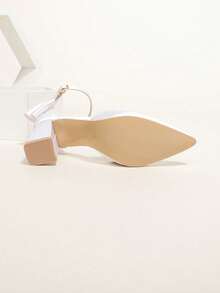 Zapatos de tacón alto con punta puntiaguda y tira con moño de satén para mujer, adecuados para primavera y otoño - Blanco - Ver 7
