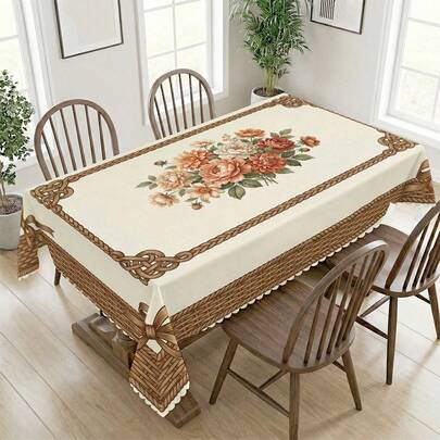 1 chiếc khăn trải bàn in hoa, thích hợp cho các dịp lễ, tiệc tùng, sinh nhật, bữa tối, trang trí bàn nhà hàng, mọi mùa, trang trí nhà cửa.
