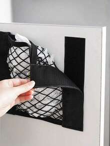 2pcs Polyester Mesh Storage Bags, Minimalist Black Wall-Mounted Hanging Storage Bags, No Drilling Required For Cabinet/Cupboard Doors, Home Organizer Bags For Household, Kitchen, Bathroom - A - View 4