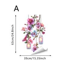 1/5PCS Electrostatic Adsorption Window Cling, Vintage Hanging Lantern And Cherry Blossom Pattern, Aesthetic Home Decor For Living Room Bedroom Kitchen Bathroom Window Decal Sun Blocking Privacy Shield. - Multicolor - View 15