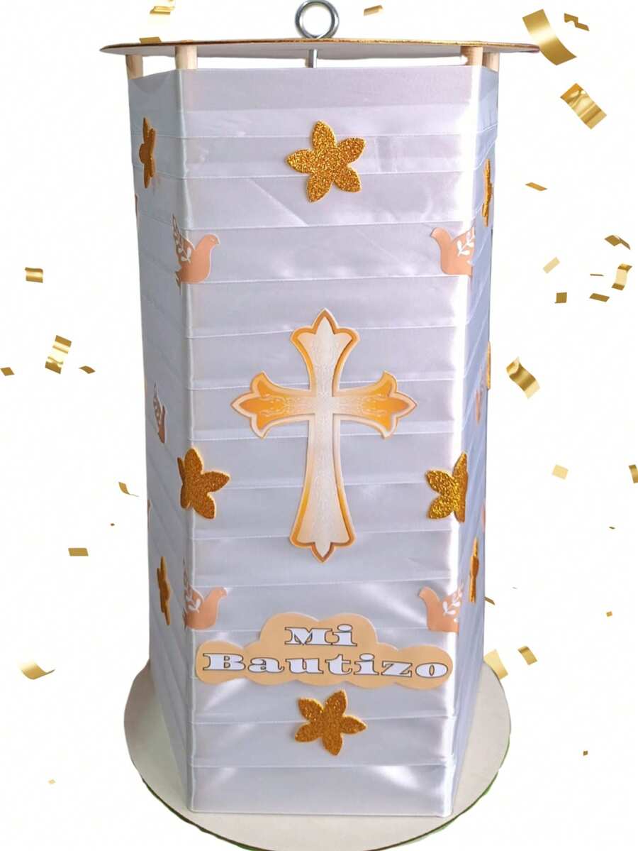 PIÑATA GIRATORIA DE MADERA BAUTIZO DORADA NIÑO Y NIÑA REUTILIZABLE 50CM - Ver 1