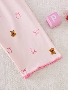 Lurzo 2pcs/Set Sweet & Cute Girls' Loungewear Set, Includes Long Sleeve Round Neck Top And Long Pants With Teddy Bear And Bow Pattern, Fashionable & Casual, Suitable For Spring, Autumn And Winter Home Wear - Pink - View 7