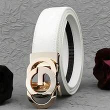 1pc High-End Men's Sexy Zinc Alloy Letter Automatic Buckle Belt, Men's Casual Minimalist Solid White Waist Belt, Suitable As Gift For Boyfriend Or Friend - Multicolor - View 7