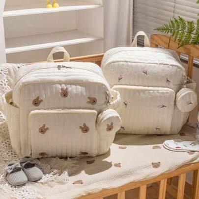 1 Peça Bolsa Tote Grande para Mamães, Bolsa para Fraldas com Compartimento Principal com Zíper, Bolso Frontal, Bolsos Laterais, Bolsa Destacável para Fraldas, Lenços Umedecidos, Garrafas, Adequada para Viagens e Uso Diário