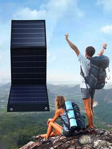 Panel solar plegable multifunción, adecuado para viajes al aire camping para cargar teléfonos móviles y portátiles, cargador solar portátil plegable - Negro - Ver 14