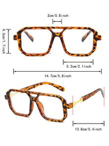 1 par de gafas planas de moda para viajes y uso casual con montura de PC y puente doble con estampado de leopardo personalizadas para hombres - Multicolor - Ver 4