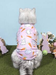 LUCKIE LABO 1pc Easter Colorful Rabbit & Carrot Print Vest, Suitable For Chihuahua Small Dogs, Flea Prevention, Shedding Reduction, Breathable Indoor/Outdoor Pet Apparel - MultiWarna - View 4