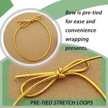 100 Pcs Stretch Loops With Pre-Tied Bows From Elastic Ribbon - 6 Inches Elastic Metallic String Gift Bows For Gifts BoxesTags Craft And Easy Wrapping Gold Drr - Gold - View 5