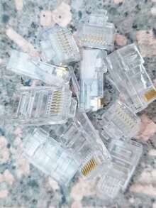 Cat5e RJ45 连接器 8P8C 100个，UTP 网络以太网电缆插头镀金 50U，适用于单股或多股线，网络 DIY 直通端 - 查看 11