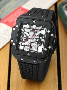 DENVOSI Square Hollow Mechanical Style Watch, Silicone Strap Men's Wristwatch - one-size - View 11