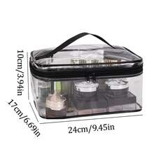In Stock Transparent Zipper Makeup Bag, Waterproof Handheld Cosmetic Bag For Travel, Business, Bathroom Use, Unisex - Black - View 6
