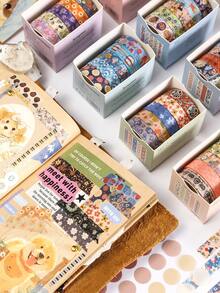 Set Pita Washi Pola Retro 5 Gulungan/Kotak, Pita Washi Desain Multi-Elemen - Untuk Scrapbooking dan Dekorasi Amplop Kartu Ucapan, Pita Kreatif, Pola Flora, Fauna, dan Bunga yang Halus - Set - View 9